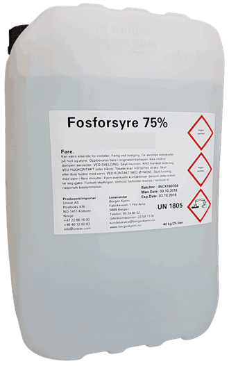 Fosforsyre 75%. 25 liter / 40 kg.