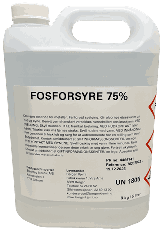 Fosforsyre 75%. 5 liter / 8 kg.