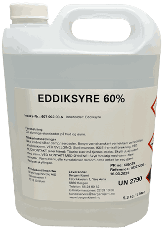 Eddiksyre 60% Teknisk 5,3 kg / 5 liter.