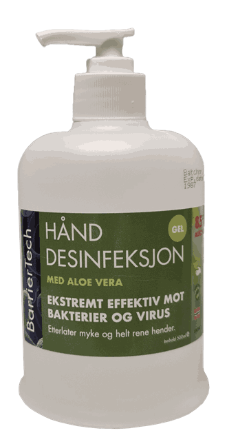 BarrierTech Hånddesinfeksjon Gel 85% med Aloe Vera. 500 ml.